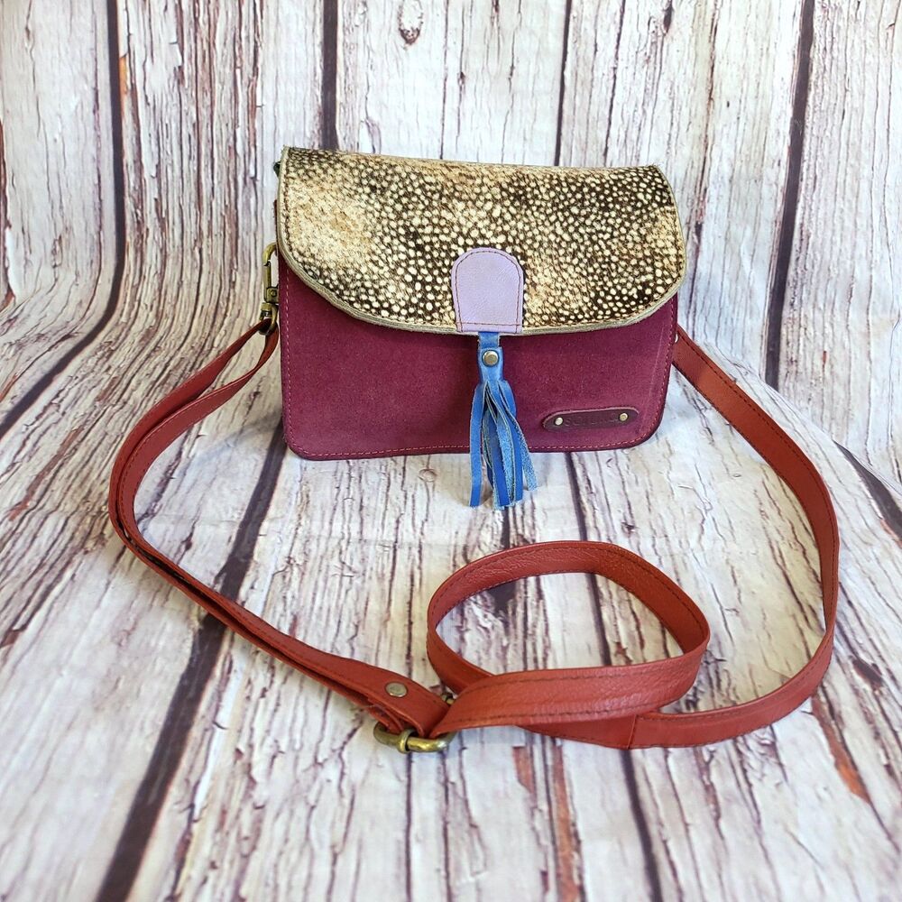Olivia Soruka Bag Suede Purple Crossbody Purse Recycled Upcycled